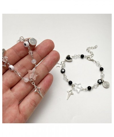 Y2K Cool Punk Hollowed Out Pentagram Matching Beaded Bracelet Handmade Guitar Star Pendant Bracelet Aesthetic Imitation Pearl...