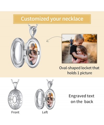 925 Sterling Silver Engraved Flower Locket Necklace for Women That Hold Pictures Personalized Picture Lockets - 16,18,22 Inch...