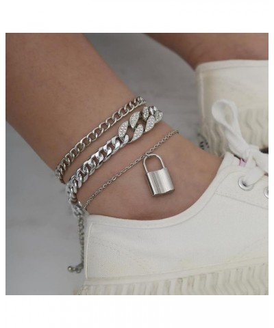 Boho Vintage Rhinestone Flat Cuban Figaro Chain Lock Anklet Rhinestone Lock Chain Bracelet Anklet Chunky Beach Ankle Bracelet...