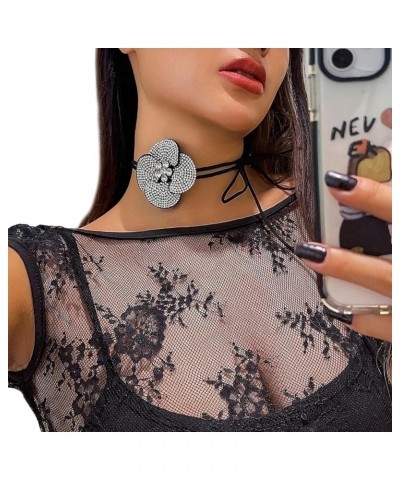 Luxury Rhinestone Big Rose Flower Choker Necklace Black Adjustable Leather Rope Clavicle Chain Neck Crystal Body Chain Neckla...