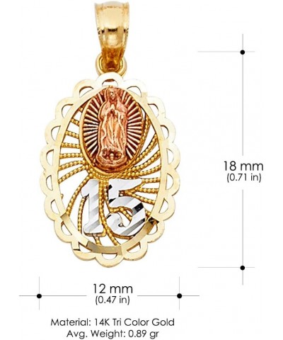 14K Tri Color Gold Sweet 15 Years Bday Quinceanera Virgin Mary Round Charm Tiny Size Pendant For Necklace or Chain $42.57 Pen...