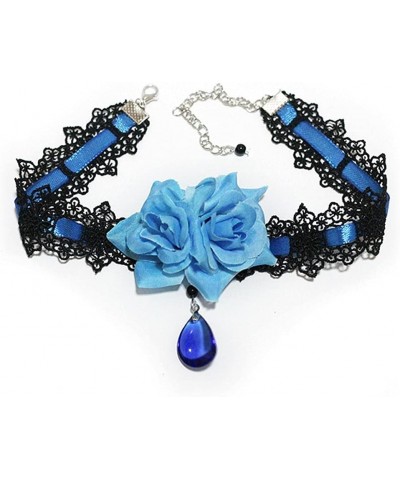 Lolita Vampire Blue Rose Nightclub Crystal Choker Gothic Dress Retro Necklace $11.27 Necklaces