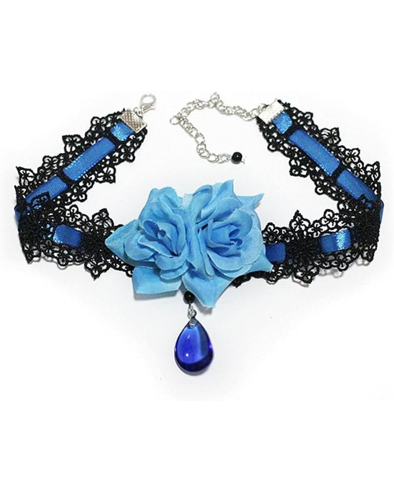 Lolita Vampire Blue Rose Nightclub Crystal Choker Gothic Dress Retro Necklace $11.27 Necklaces