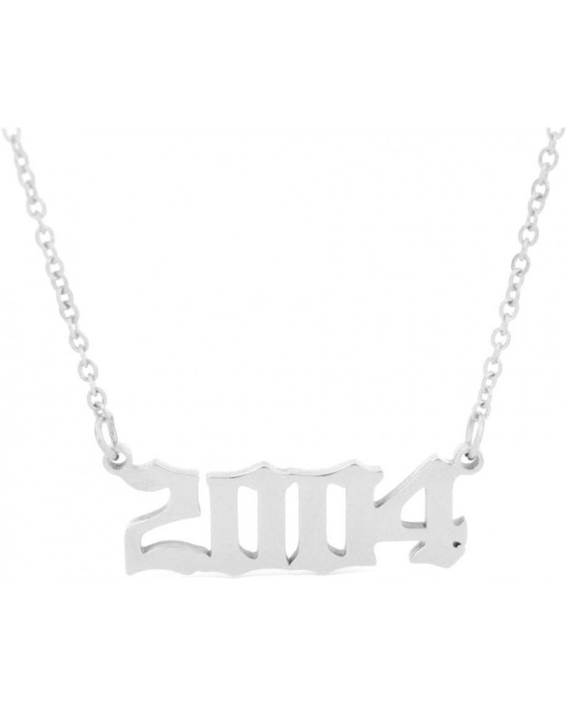 Birth Year Necklace,Year Charm Choker Chain 18K Gold Necklace For Women Number Pendant Friendship Birthday Gift 2004-Silver $...