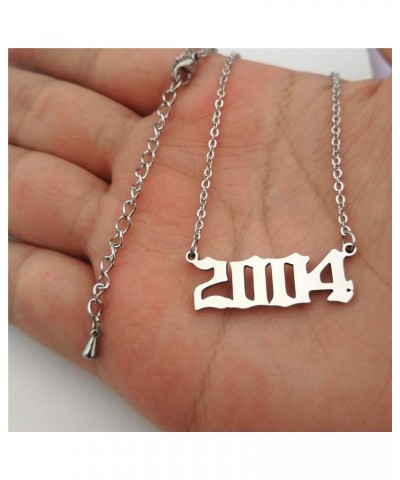 Birth Year Necklace,Year Charm Choker Chain 18K Gold Necklace For Women Number Pendant Friendship Birthday Gift 2004-Silver $...