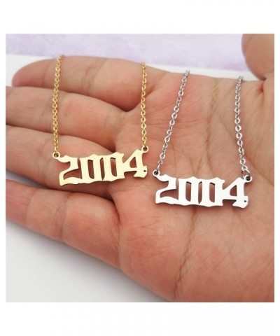 Birth Year Necklace,Year Charm Choker Chain 18K Gold Necklace For Women Number Pendant Friendship Birthday Gift 2004-Silver $...