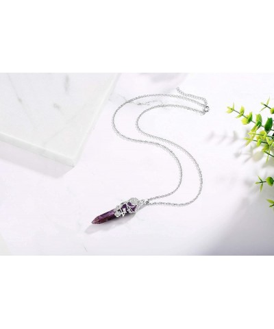 Flower Wrapped Crystal Point Pendant Necklace Reiki Healing Crystals Stone Necklaces Gemstone Quartz Jewelry for Women Purple...