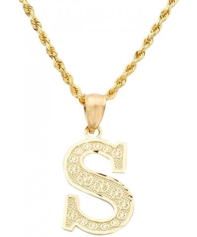 10K Yellow Gold Diamond Cut A to Z Alphabet Initial Letter Charm Necklace Pendant (Small Size) S $52.50 Pendants