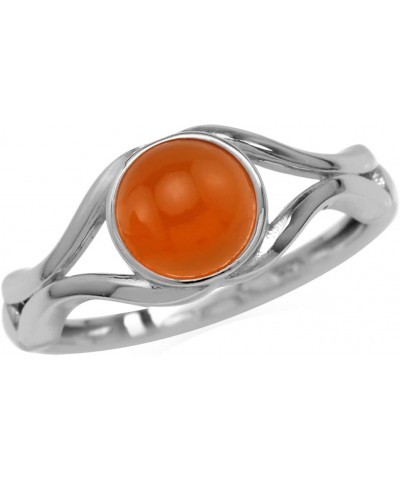 7MM Natural Round Shape Gemstone White Gold Plated 925 Sterling Silver Casual Solitaire Ring Jewelry for Women Genuine Orange...