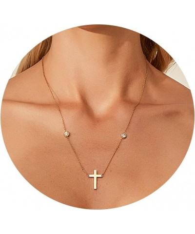 Dainty Cross Necklace for Women Girls - 18K Real Gold Plated Choker Layered Silver/Gold Cute Sideways, Cubic Zirconia Cross P...