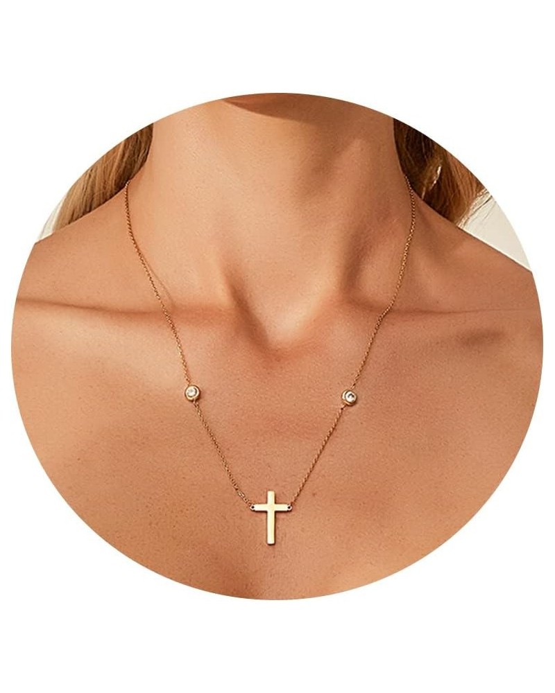 Dainty Cross Necklace for Women Girls - 18K Real Gold Plated Choker Layered Silver/Gold Cute Sideways, Cubic Zirconia Cross P...