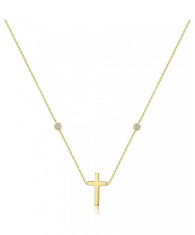 Dainty Cross Necklace for Women Girls - 18K Real Gold Plated Choker Layered Silver/Gold Cute Sideways, Cubic Zirconia Cross P...