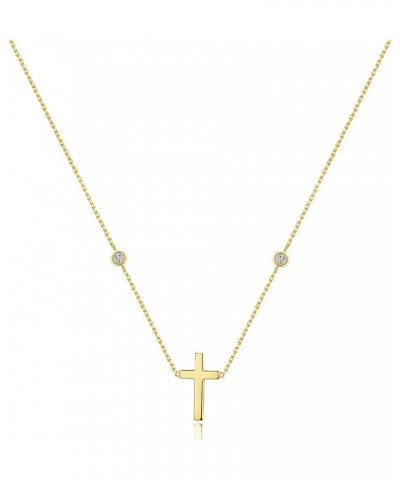 Dainty Cross Necklace for Women Girls - 18K Real Gold Plated Choker Layered Silver/Gold Cute Sideways, Cubic Zirconia Cross P...