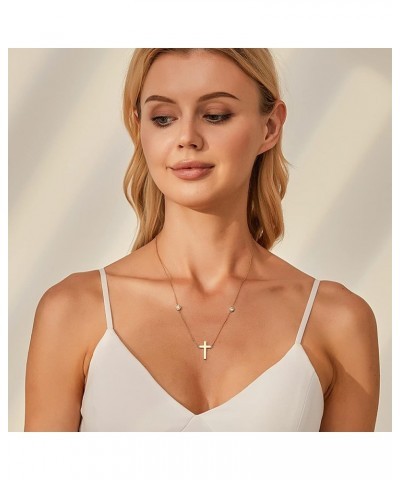 Dainty Cross Necklace for Women Girls - 18K Real Gold Plated Choker Layered Silver/Gold Cute Sideways, Cubic Zirconia Cross P...