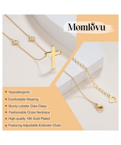 Dainty Cross Necklace for Women Girls - 18K Real Gold Plated Choker Layered Silver/Gold Cute Sideways, Cubic Zirconia Cross P...