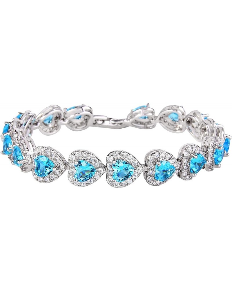 Gorgeous Wedding Jewelry Full Cubic Zirconia Birthstone Elegant Heart Shaped Roman Tennis Bracelet for Women, Prom Sky Blue_0...