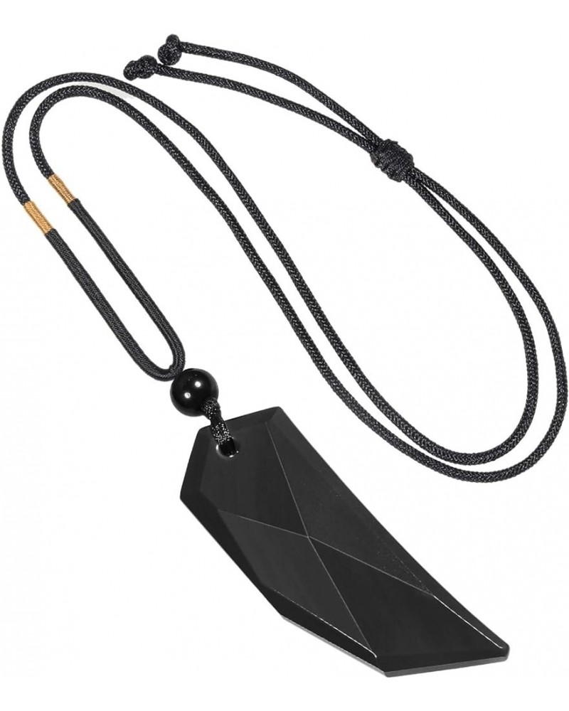 Hand Carved Stone Pendant with Adjustable Rope, Reiki Healing Crystal Amulet Necklace Jewelry 4-Black/Black Obsidian $13.62 N...