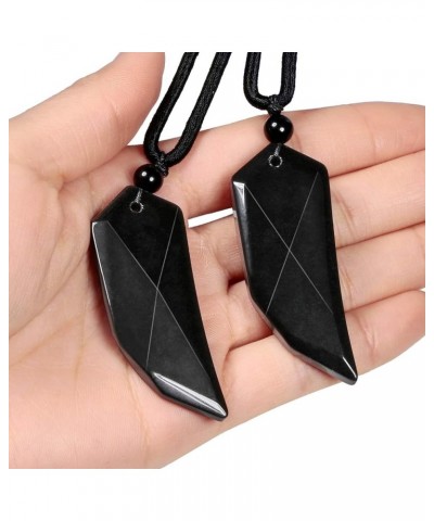 Hand Carved Stone Pendant with Adjustable Rope, Reiki Healing Crystal Amulet Necklace Jewelry 4-Black/Black Obsidian $13.62 N...