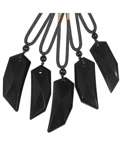 Hand Carved Stone Pendant with Adjustable Rope, Reiki Healing Crystal Amulet Necklace Jewelry 4-Black/Black Obsidian $13.62 N...