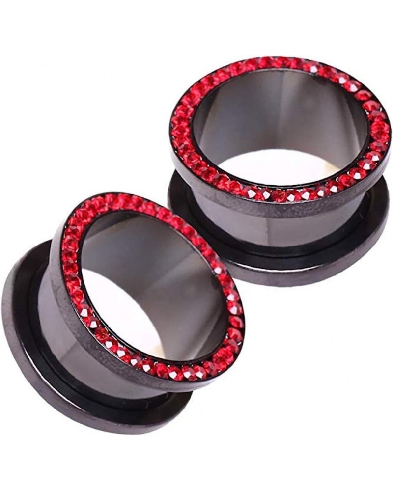 Black PVD Plated Multi CZ Screw Fit Tunnel Plug Earrings 2GA, Red $13.64 Body Jewelry