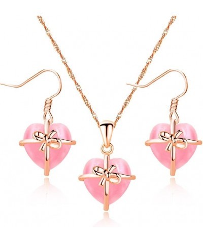 Cute Cat Shape Pink CrystaL Studs Earrings and Pendant Necklace for Teen Girls Y404 Heart Set $7.95 Necklaces