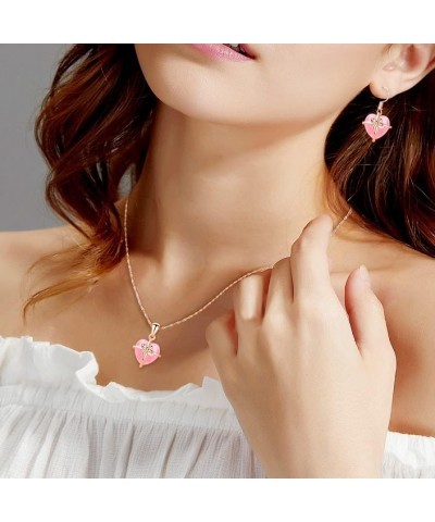 Cute Cat Shape Pink CrystaL Studs Earrings and Pendant Necklace for Teen Girls Y404 Heart Set $7.95 Necklaces