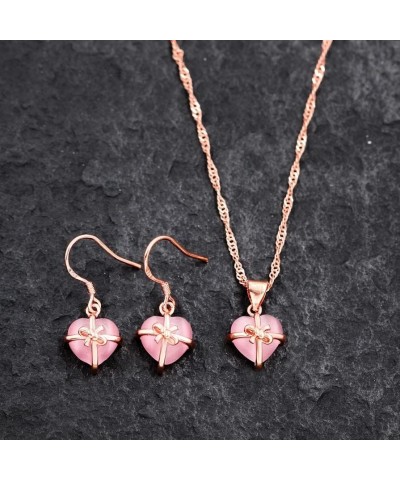 Cute Cat Shape Pink CrystaL Studs Earrings and Pendant Necklace for Teen Girls Y404 Heart Set $7.95 Necklaces