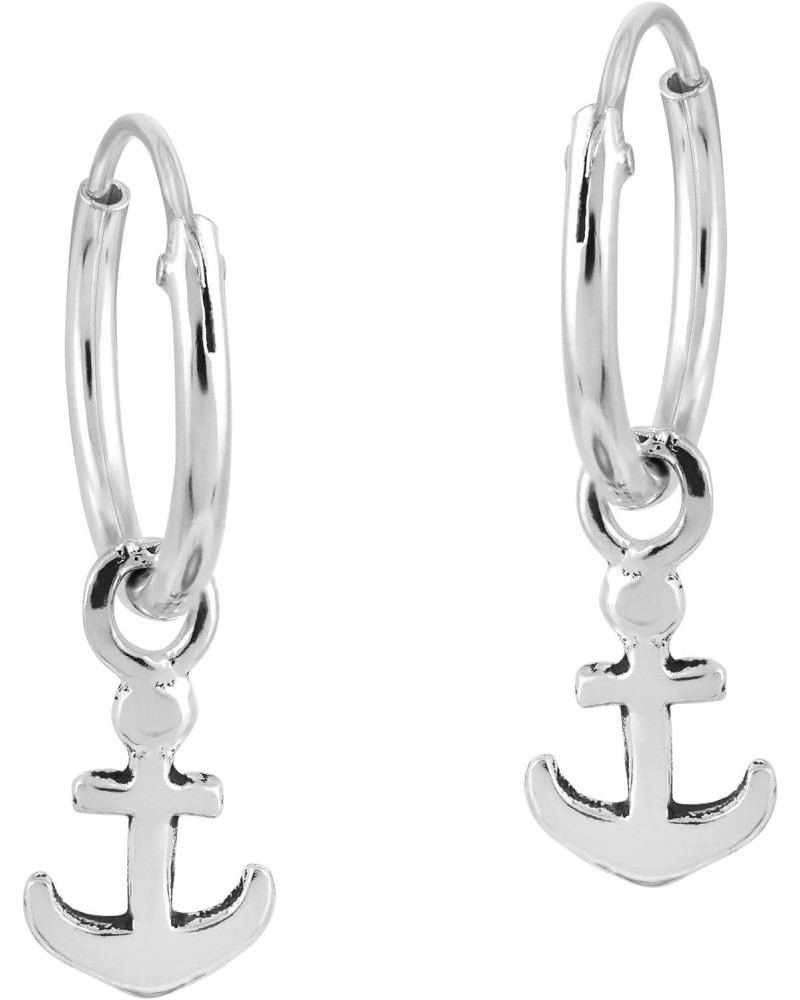 Nautical Anchor Sterling Silver Mini Hoop Earrings | Cute Sterling Silver Hoop Earrings | Casual Earrings for Women | Hoop Ea...