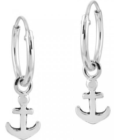 Nautical Anchor Sterling Silver Mini Hoop Earrings | Cute Sterling Silver Hoop Earrings | Casual Earrings for Women | Hoop Ea...