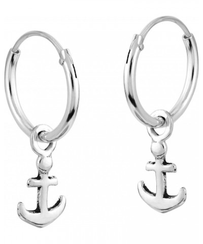 Nautical Anchor Sterling Silver Mini Hoop Earrings | Cute Sterling Silver Hoop Earrings | Casual Earrings for Women | Hoop Ea...