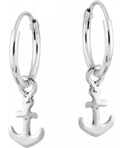 Nautical Anchor Sterling Silver Mini Hoop Earrings | Cute Sterling Silver Hoop Earrings | Casual Earrings for Women | Hoop Ea...