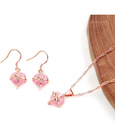 Cute Cat Shape Pink CrystaL Studs Earrings and Pendant Necklace for Teen Girls Y404 Heart Set $7.95 Necklaces