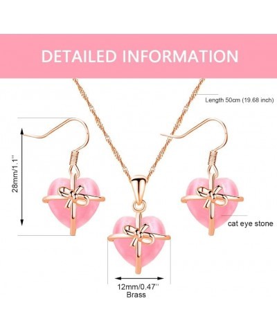 Cute Cat Shape Pink CrystaL Studs Earrings and Pendant Necklace for Teen Girls Y404 Heart Set $7.95 Necklaces