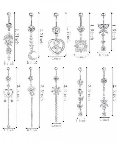 10 Pieces 14G Belly Button Rings Dangle 316L Surgical Steel Navel Rings Cubic Zirconia Belly Piercing Jewelry Belly Dangle Ri...