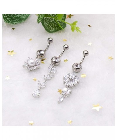 10 Pieces 14G Belly Button Rings Dangle 316L Surgical Steel Navel Rings Cubic Zirconia Belly Piercing Jewelry Belly Dangle Ri...