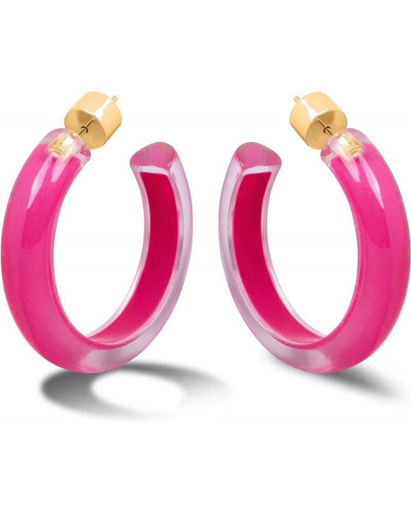 Gold Plated Sterling Silver Lucite Open Hoop Earrings for Women - Assorted Colors, Sizes and Designs 37.5MM (1.48 inches) Cle...