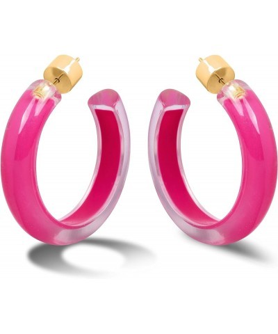 Gold Plated Sterling Silver Lucite Open Hoop Earrings for Women - Assorted Colors, Sizes and Designs 37.5MM (1.48 inches) Cle...