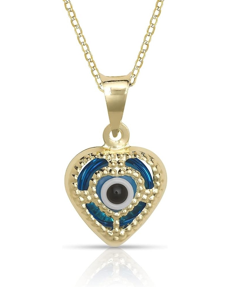 14k Yellow Gold Small Heart, Star, Eye, Circle or Hand Reversible Blue Enamel Evil Eye Pendant Necklace Heart $34.44 Necklaces