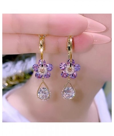 Fashion Flower Crystal Earrings, Blue Flower Earrings, Fashion Flower Crystal Earrings Purple, Crystal Flower Earrings Dangli...