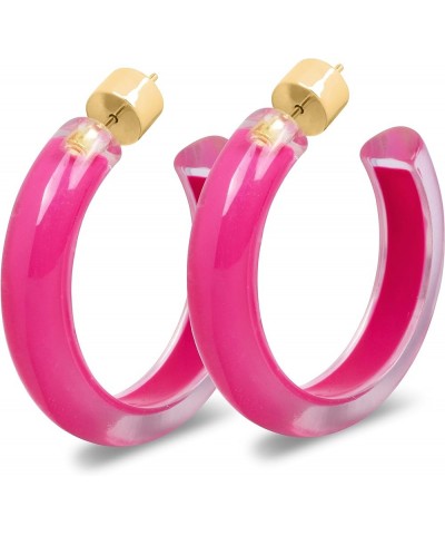 Gold Plated Sterling Silver Lucite Open Hoop Earrings for Women - Assorted Colors, Sizes and Designs 37.5MM (1.48 inches) Cle...