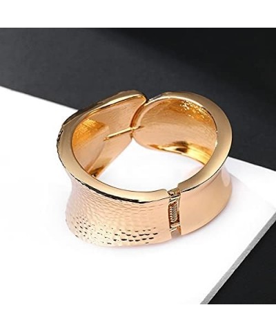 Chunky Gold Tone Wide-Edge Metal Cuff Bracelet Bangle Wrist Cuffs Grooved Polished Opening Wrap Hinge for Women Girls Minimal...