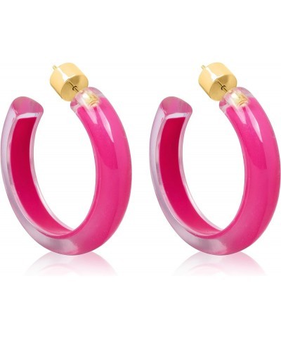 Gold Plated Sterling Silver Lucite Open Hoop Earrings for Women - Assorted Colors, Sizes and Designs 37.5MM (1.48 inches) Cle...