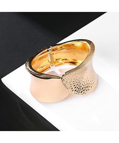 Chunky Gold Tone Wide-Edge Metal Cuff Bracelet Bangle Wrist Cuffs Grooved Polished Opening Wrap Hinge for Women Girls Minimal...