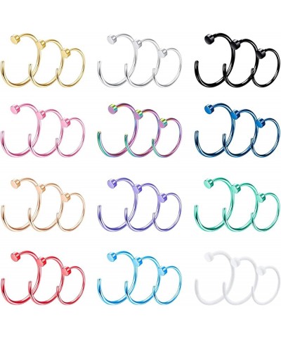 20G 36PCS 316L Stainless Steel Nose Ring Hoop Nose Piercing Jewelry for Women and Men Colored Hoop Nose Ring 6mm 8mm 10mm 12m...