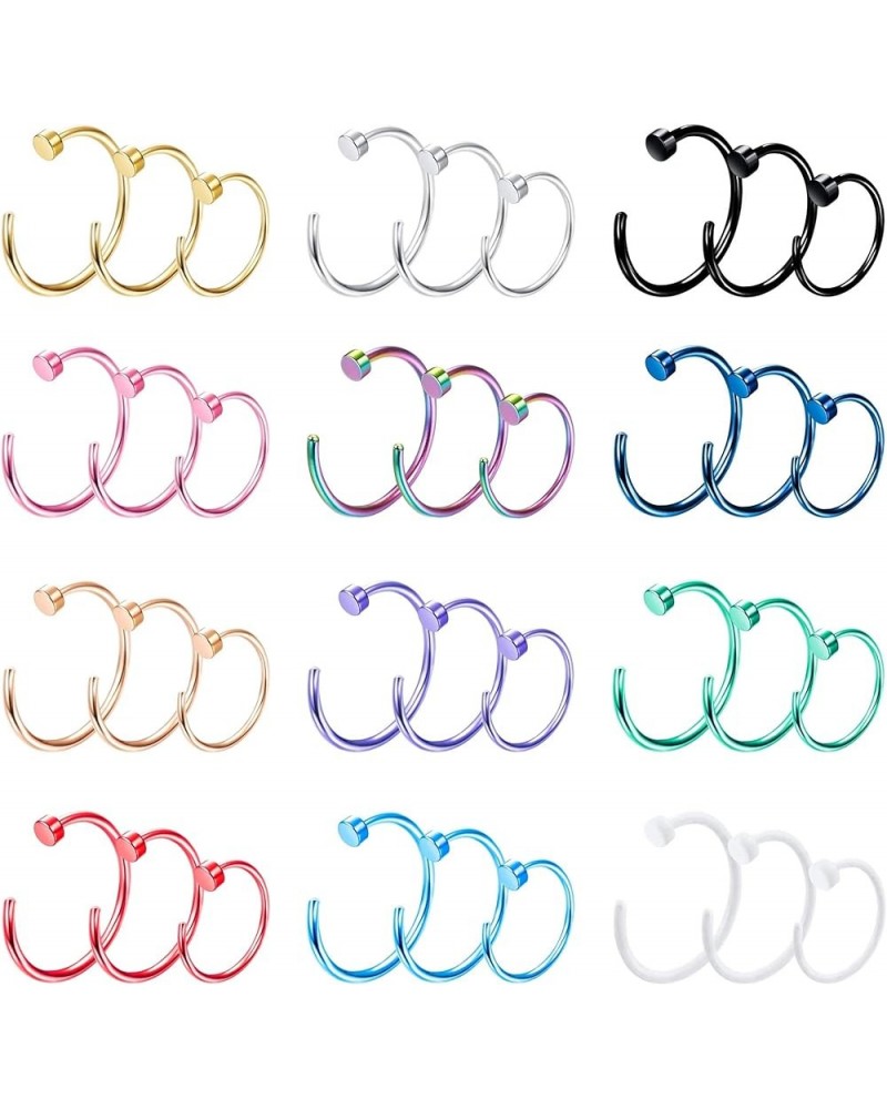 20G 36PCS 316L Stainless Steel Nose Ring Hoop Nose Piercing Jewelry for Women and Men Colored Hoop Nose Ring 6mm 8mm 10mm 12m...