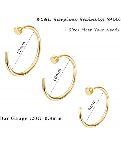 20G 36PCS 316L Stainless Steel Nose Ring Hoop Nose Piercing Jewelry for Women and Men Colored Hoop Nose Ring 6mm 8mm 10mm 12m...