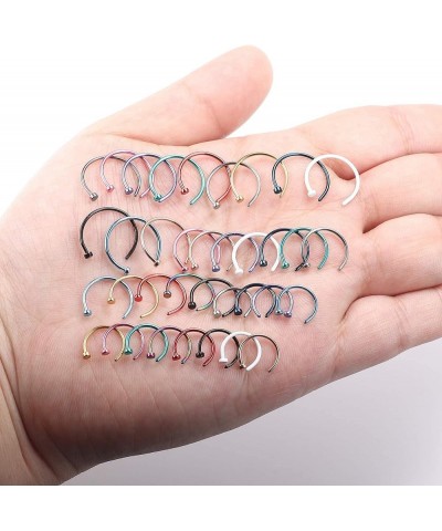 20G 36PCS 316L Stainless Steel Nose Ring Hoop Nose Piercing Jewelry for Women and Men Colored Hoop Nose Ring 6mm 8mm 10mm 12m...