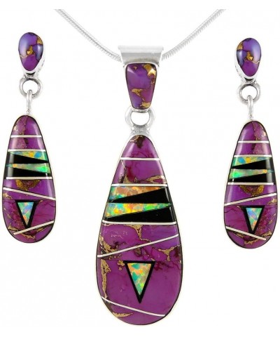 Matching Turquoise & Gemstones Set 925 Sterling Silver (Pendant, Earrings, Necklace 20") Multi-C23 $26.88 Necklaces