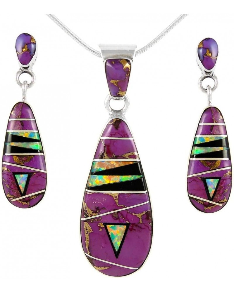 Matching Turquoise & Gemstones Set 925 Sterling Silver (Pendant, Earrings, Necklace 20") Multi-C23 $26.88 Necklaces