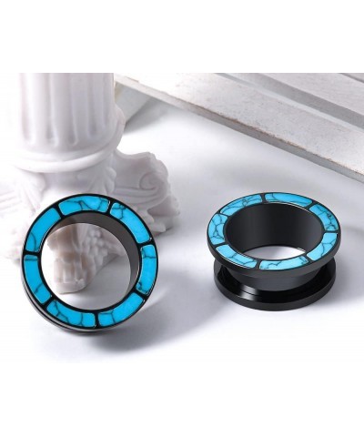 Blue Turquoise Stainless Steel Ear Flesh Tunnels Screw Fit Ear Gauges Stretcher Expander Piercing Jewelry 1/2"-12mm 3 Blue tu...